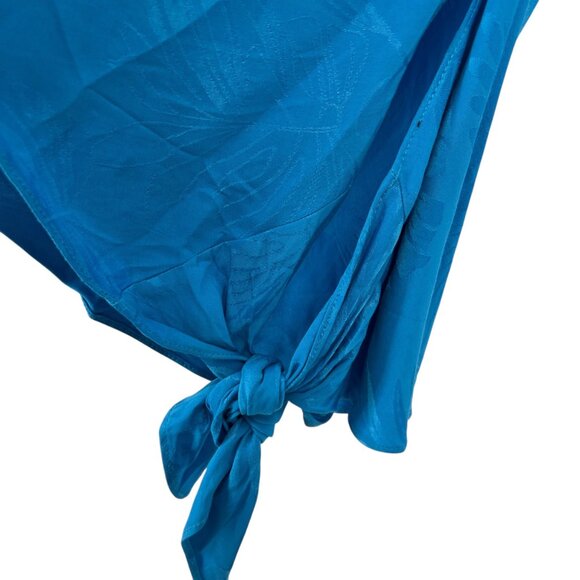 TOPSHOP Cowl Neck Bell Sleeve Tunic With Leaf Pattern Turquoise Size 2 NWOT - Picture 5 of 9